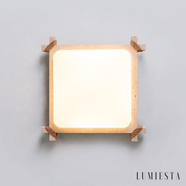 Olympis - Lampa sufitowa trawertynowa, żółto-biała, do salonu 44x44/55x55 cm