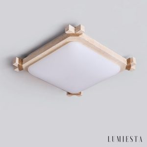 Olympis - Lampa sufitowa trawertynowa, żółto-biała, do salonu 44x44/55x55 cm