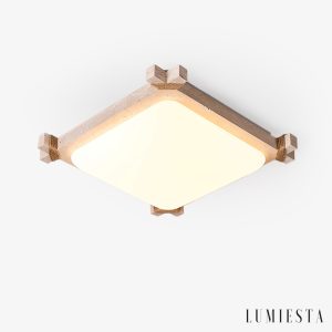 Olympis - Lampa sufitowa trawertynowa, żółto-biała, do salonu 44x44/55x55 cm