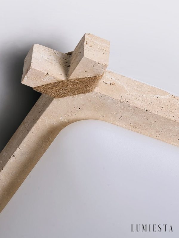 Olympis - Lampa sufitowa trawertynowa, żółto-biała, do salonu 44x44/55x55 cm