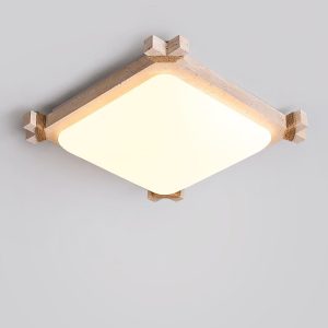 Olympis - Lampa sufitowa trawertynowa, żółto-biała, do salonu 44x44/55x55 cm