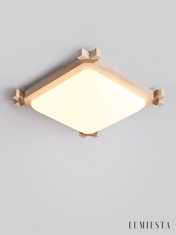 Olympis - Lampa sufitowa trawertynowa, żółto-biała, do salonu 44x44/55x55 cm