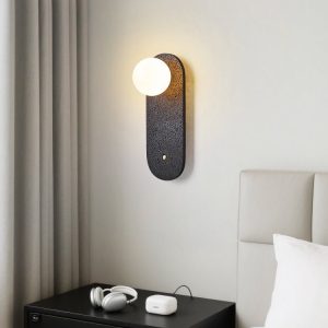 Onyvera - Kinkiet trawertynowy czarny/biały, metal-szkło do korytarza Ø14x38 cm