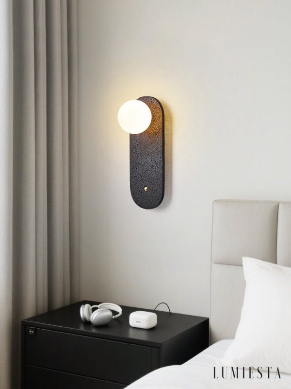 Onyvera - Kinkiet trawertynowy czarny/biały, metal-szkło do korytarza Ø14x38 cm