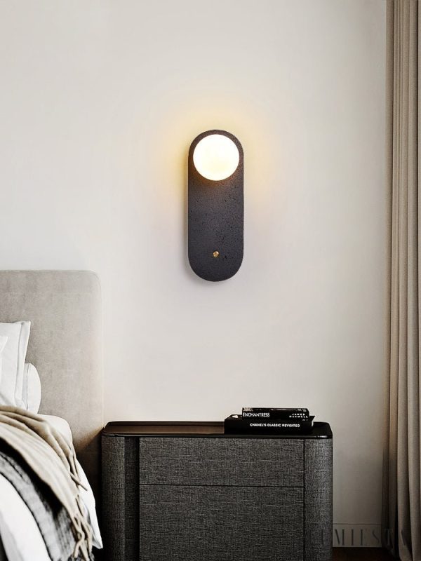 Onyvera - Kinkiet trawertynowy czarny/biały, metal-szkło do korytarza Ø14x38 cm