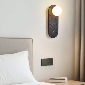 Onyvera - Kinkiet trawertynowy czarny/biały, metal-szkło do korytarza Ø14x38 cm