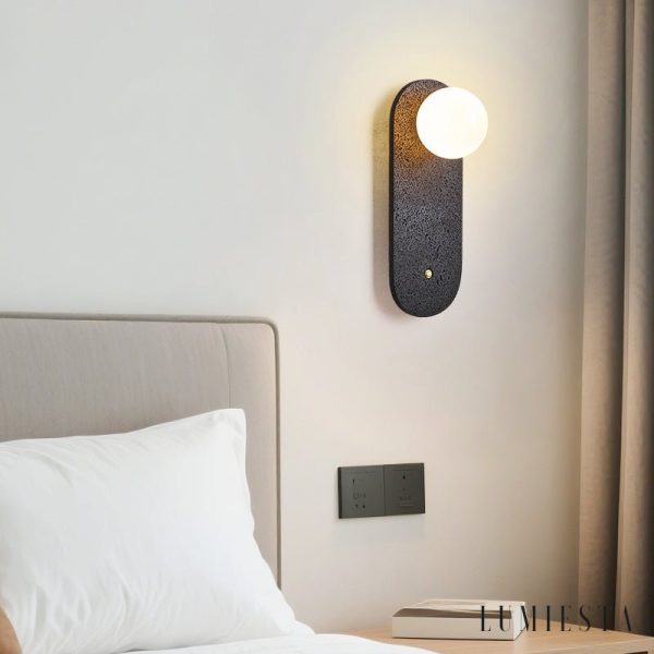 Onyvera - Kinkiet trawertynowy czarny/biały, metal-szkło do korytarza Ø14x38 cm