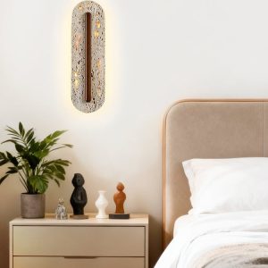 Orvetria - Lampa wisząca trawertynowa, orzechowa do salonu, Ø11 x 35 cm