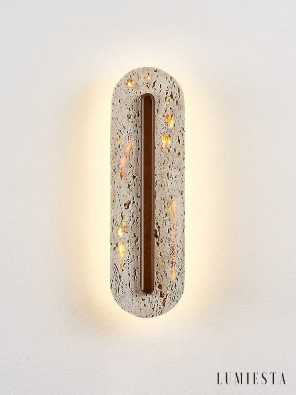 Orvetria - Lampa wisząca trawertynowa, orzechowa do salonu, Ø11 x 35 cm