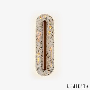 Orvetria - Lampa wisząca trawertynowa, orzechowa do salonu, Ø11 x 35 cm