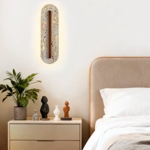 Orvetria - Lampa wisząca trawertynowa, orzechowa do salonu, Ø11 x 35 cm