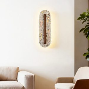 Orvetria - Lampa wisząca trawertynowa, orzechowa do salonu, Ø11 x 35 cm
