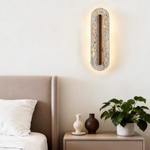 Orvetria - Lampa wisząca trawertynowa, orzechowa do salonu, Ø11 x 35 cm