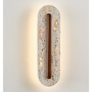 Orvetria - Lampa wisząca trawertynowa, orzechowa do salonu, Ø11 x 35 cm