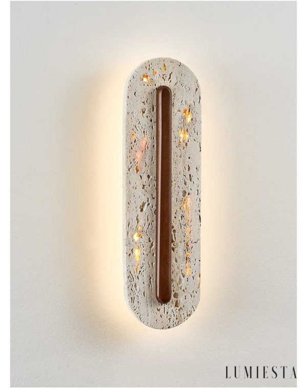 Orvetria - Lampa wisząca trawertynowa, orzechowa do salonu, Ø11 x 35 cm