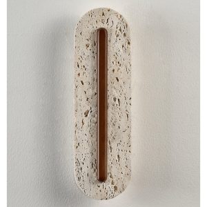 Orvetria - Lampa wisząca trawertynowa, orzechowa do salonu, Ø11 x 35 cm