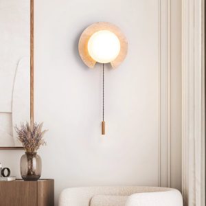 PacificaX - Lampa wisząca trawertynowa, żółty trawertyn i biały do salonu, Ø22 cm