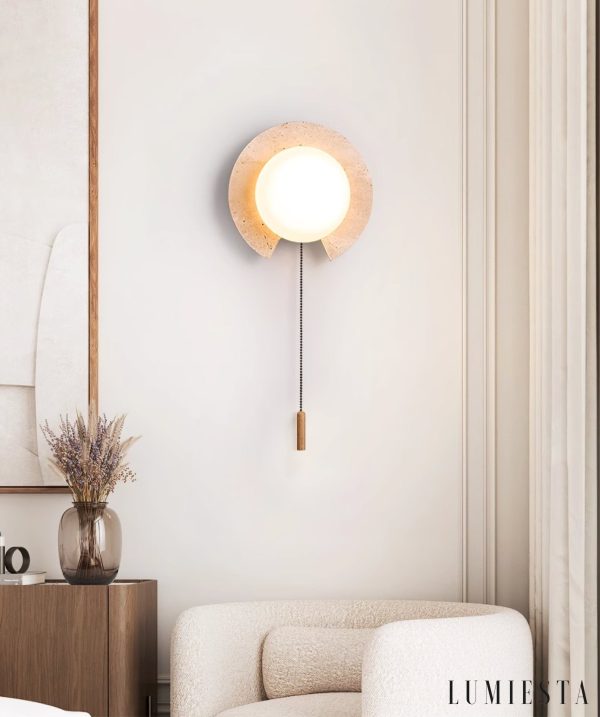 PacificaX - Lampa wisząca trawertynowa, żółty trawertyn i biały do salonu, Ø22 cm