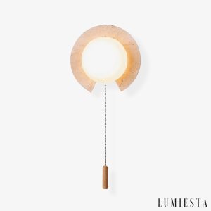 PacificaX - Lampa wisząca trawertynowa, żółty trawertyn i biały do salonu, Ø22 cm