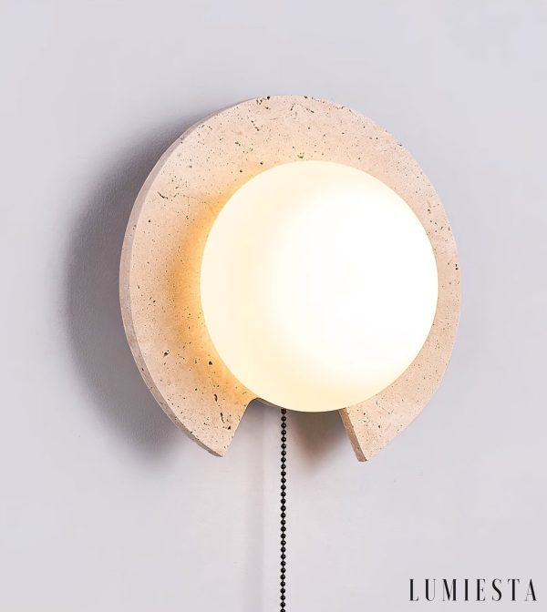 PacificaX - Lampa wisząca trawertynowa, żółty trawertyn i biały do salonu, Ø22 cm