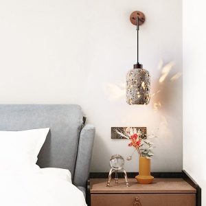 Padovix - Lampa stołowa żółty trawertyn i orzech, do salonu Ø13x21 cm