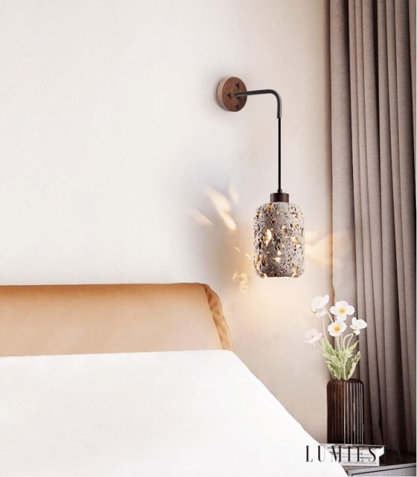 Padovix - Lampa stołowa żółty trawertyn i orzech, do salonu Ø13x21 cm