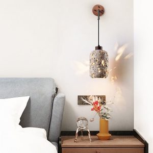 Padovix - Lampa stołowa żółty trawertyn i orzech, do salonu Ø13x21 cm