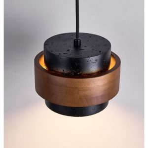 Palermis - Kinkiet nowoczesny, czarny trawertyn i drewno do salonu, Ø17x12 cm