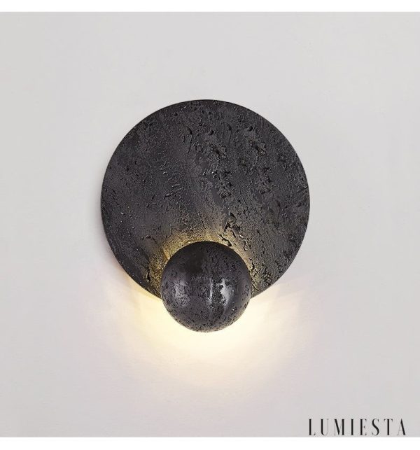 Parisia - Kinkiet trawertynowy czarny do sypialni, LED, Ø22×26 cm