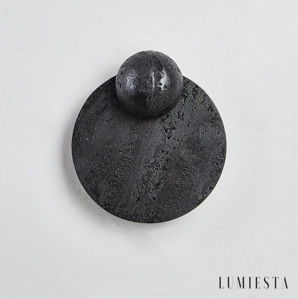 Parisia - Kinkiet trawertynowy czarny do sypialni, LED, Ø22×26 cm