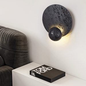 Parisia - Kinkiet trawertynowy czarny do sypialni, LED, Ø22×26 cm