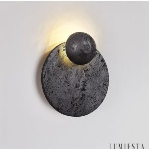 Parisia - Kinkiet trawertynowy czarny do sypialni, LED, Ø22×26 cm