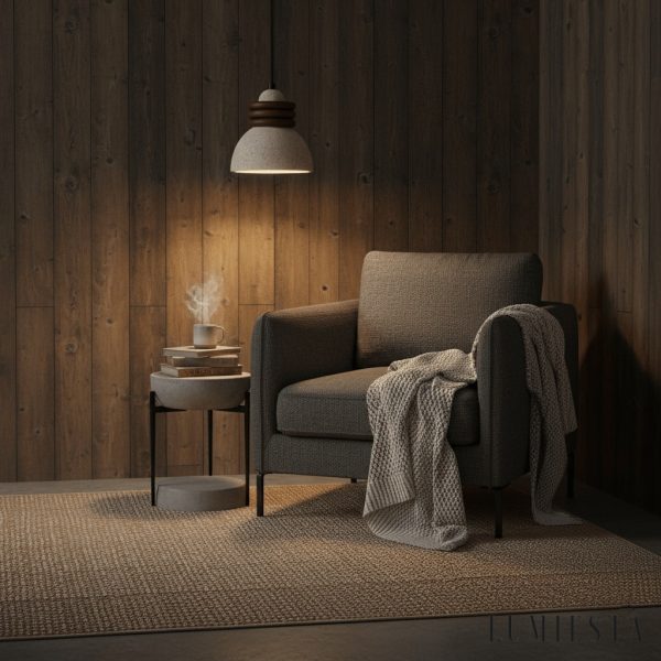 Patagoniax - Lampa wisząca skandynawska, drewno i żółty trawertyn, nad stół, Ø15 cm