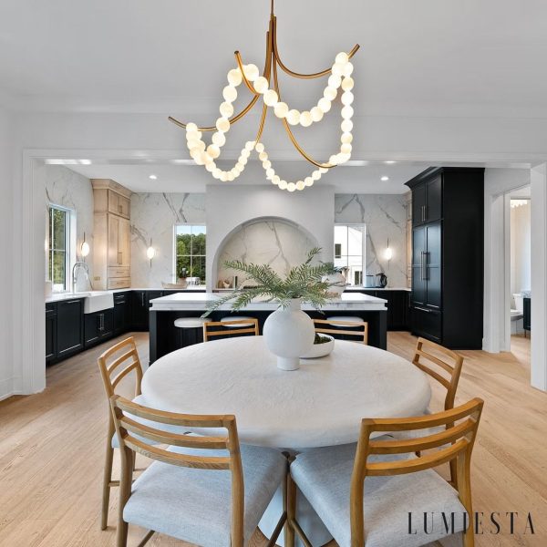 Perugina - Lampa wisząca alabastrowa złota do salonu, Ø117/92 cm