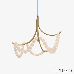 Perugina - Lampa wisząca alabastrowa złota do salonu, Ø117/92 cm