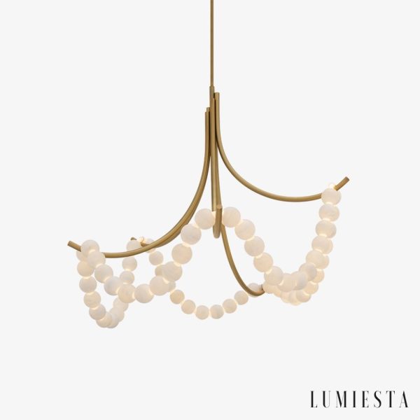 Perugina - Lampa wisząca alabastrowa złota do salonu, Ø117/92 cm