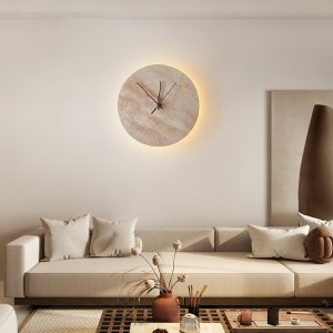 Pompeia - Kinkiet trawertynowy żółty, do salonu i sypialni, Ø30x30 cm