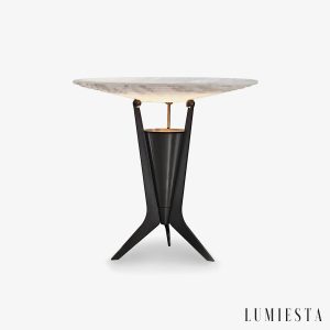 Pompeira - Lampa stołowa metalowa z alabastrem, czarna do salonu, Ø34x33 cm