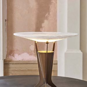 Pompeira - Lampa stołowa metalowa z alabastrem, czarna do salonu, Ø34x33 cm