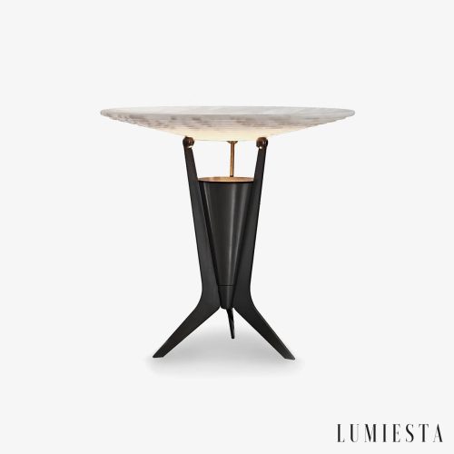 Pompeira - Lampa stołowa metalowa z alabastrem, czarna do salonu, Ø34x33 cm