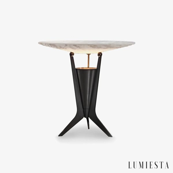 Pompeira - Lampa stołowa metalowa z alabastrem, czarna do salonu, Ø34x33 cm