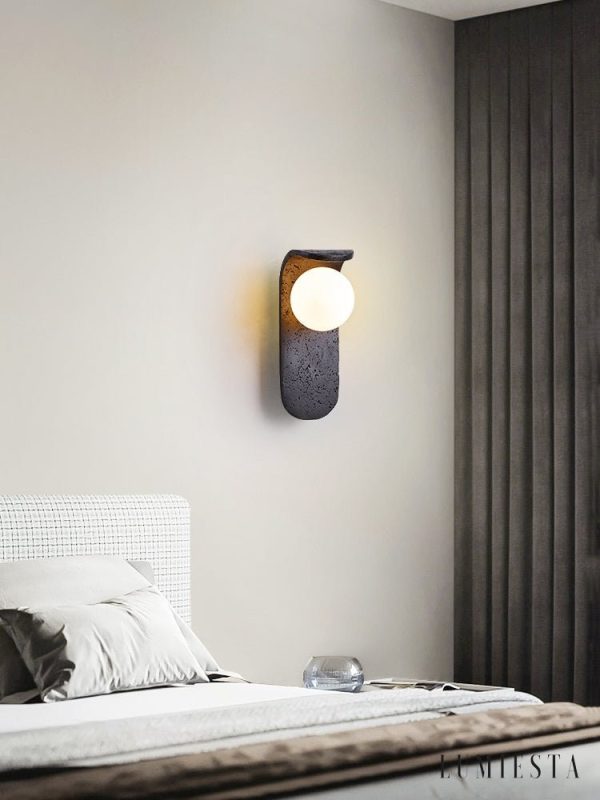 Portofina - Kinkiet nowoczesny czarny trawertyn, do salonu i sypialni, Ø9x25 cm