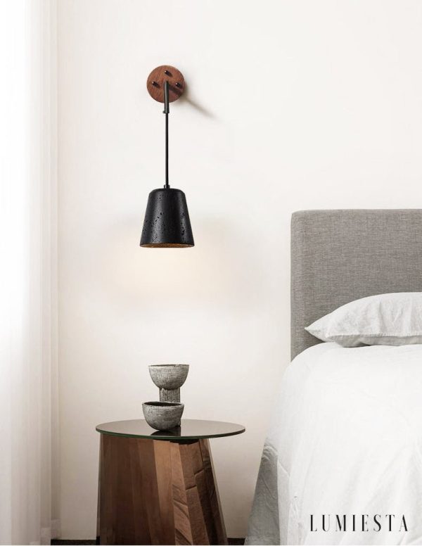 Portoria - Lampa wisząca loftowa, orzech/czarny trawertyn do salonu Ø11x12 cm