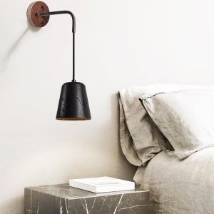 Portoria - Lampa wisząca loftowa, orzech/czarny trawertyn do salonu Ø11x12 cm