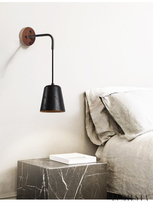 Portoria - Lampa wisząca loftowa, orzech/czarny trawertyn do salonu Ø11x12 cm