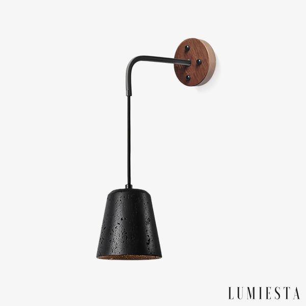 Portoria - Lampa wisząca loftowa, orzech/czarny trawertyn do salonu Ø11x12 cm