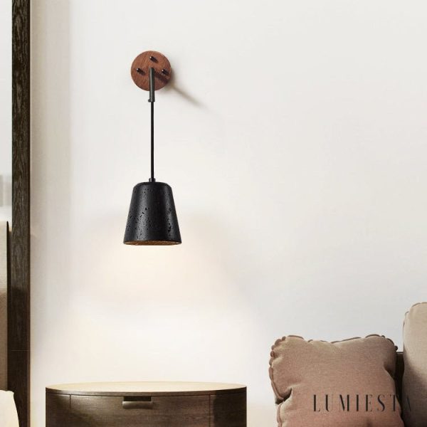 Portoria - Lampa wisząca loftowa, orzech/czarny trawertyn do salonu Ø11x12 cm