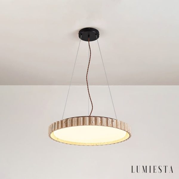 Provenxia - Lampa wisząca trawertynowa, żółty/biały, nad stół, Ø32x7 cm