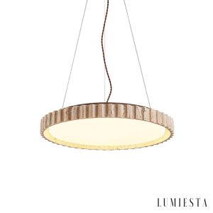 Provenxia - Lampa wisząca trawertynowa, żółty/biały, nad stół, Ø32x7 cm