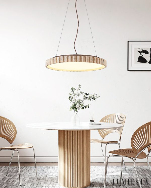 Provenxia - Lampa wisząca trawertynowa, żółty/biały, nad stół, Ø32x7 cm